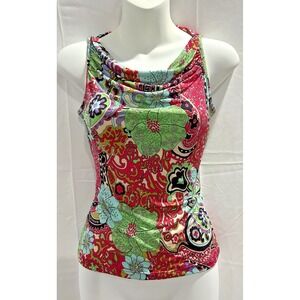 Vintage Cowl Neck Stretch‎ Top 2000s Clubwear Boho Fairy Hippie Psychedelic Med.